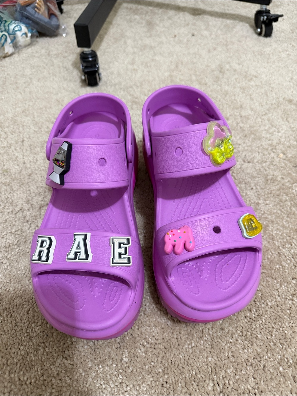 CROCS Purple Slide Sandals with Decorative Charms